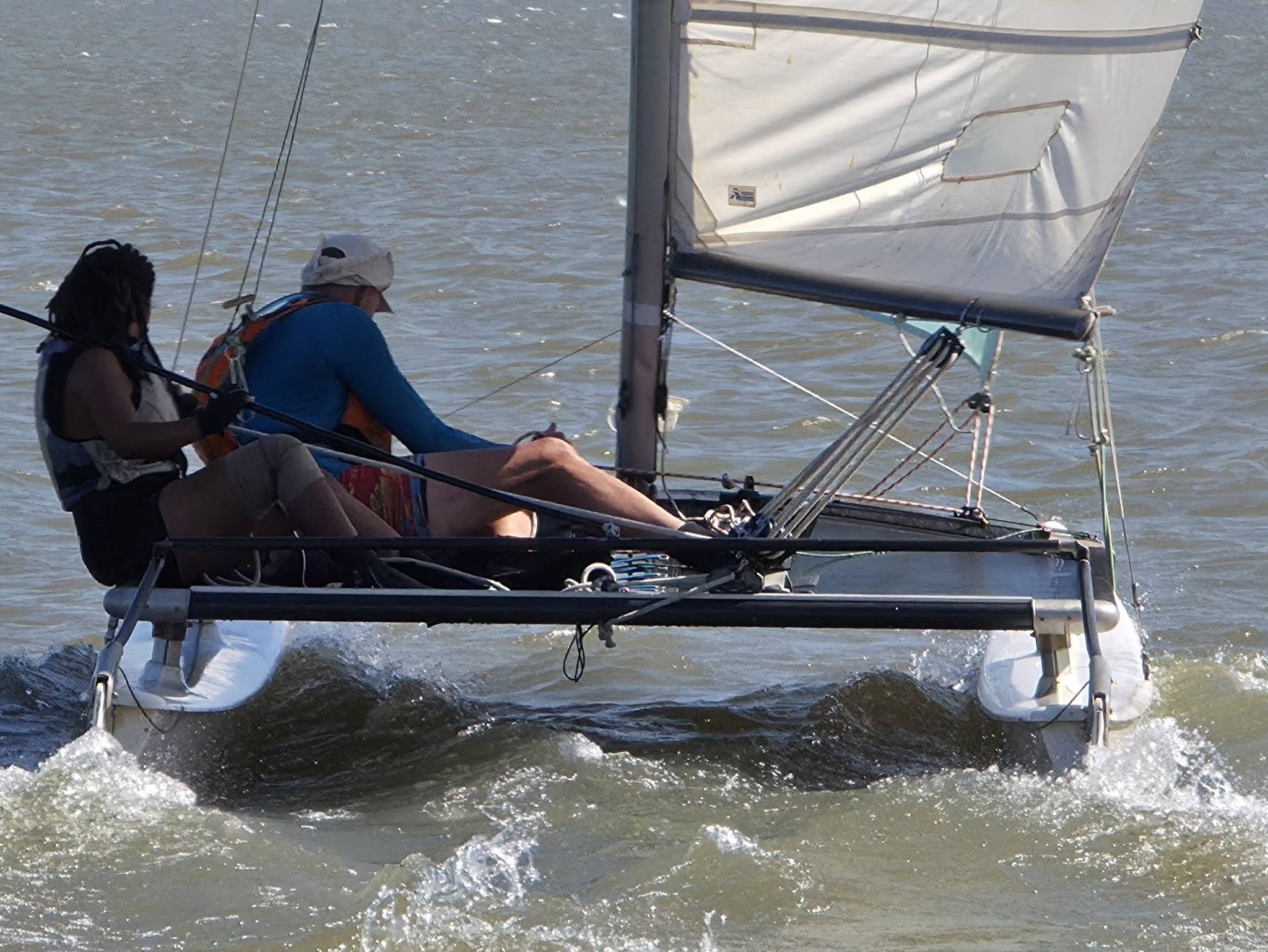 Sailing a Hobie catamaran at speed on Theewaterskloof Dam