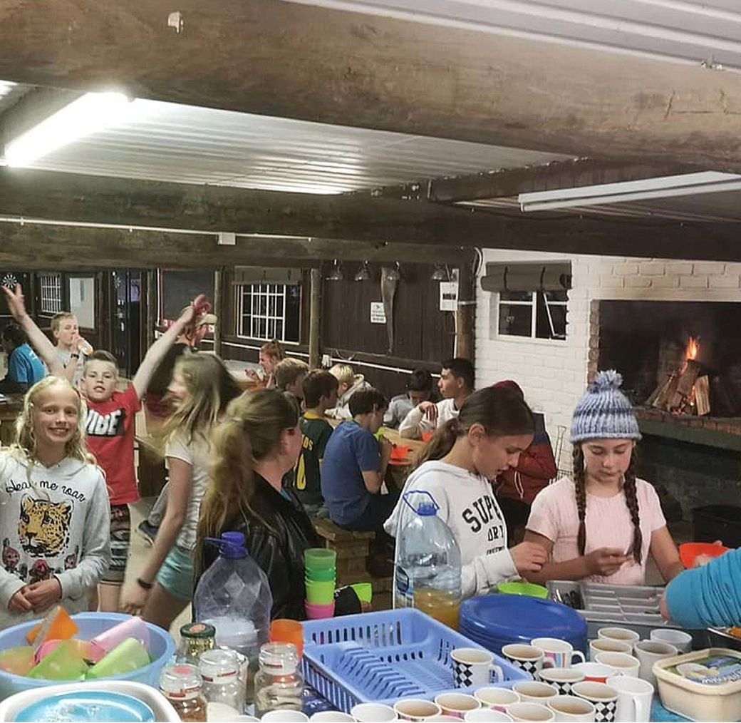 Dinner together at a youth sailing camp